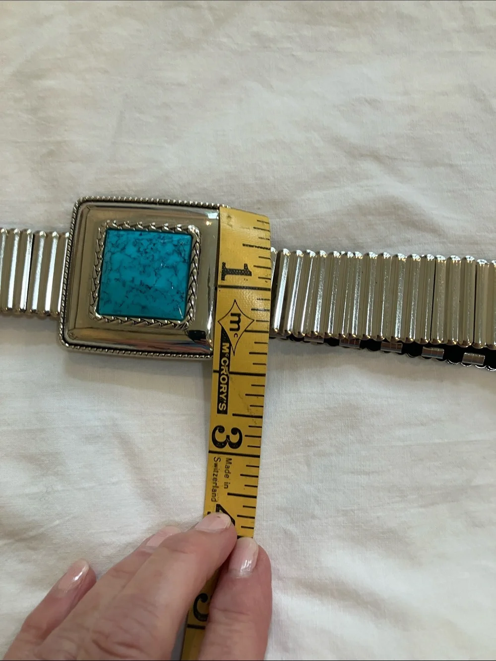 Silver Stretch Belt with Blue Turquoise Accent